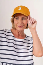 See Saw Linen Cap Sleeve Top in Navy and White Stripes