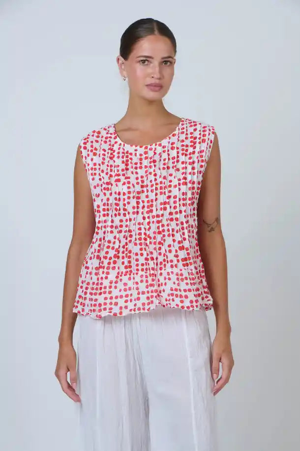 Namastai Chilli Spot Top in Red and White Spots