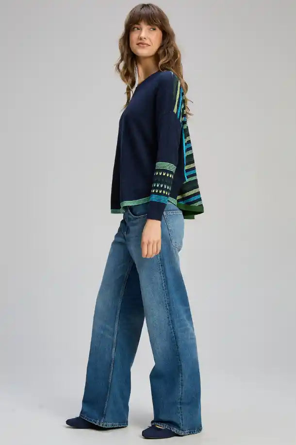 Zaket & Plover Textured Swing Jumper in Dark Denim