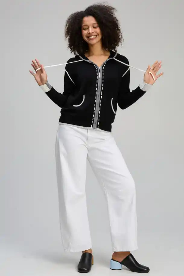 Zaket & Plover Threaded Hoodie in Black with Cream Trim