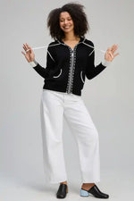 Zaket & Plover Threaded Hoodie in Black with Cream Trim