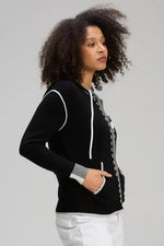Zaket & Plover Threaded Hoodie in Black with Cream Trim