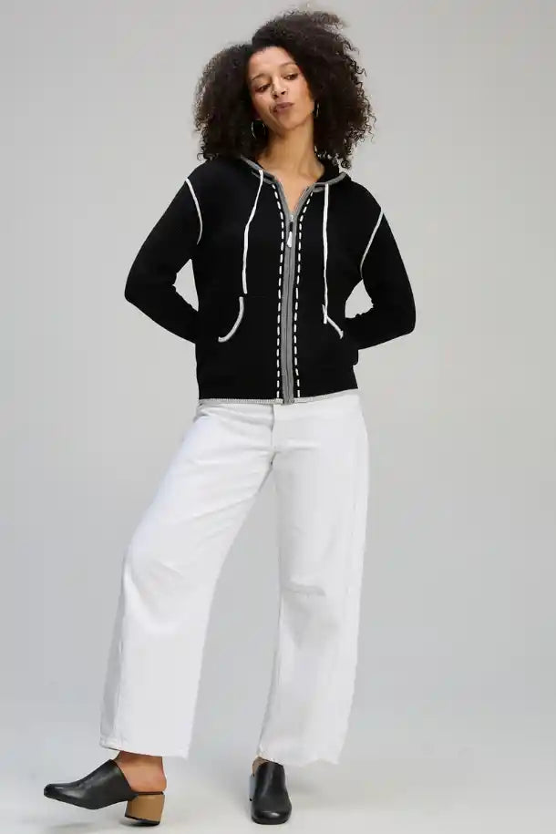 Zaket & Plover Threaded Hoodie in Black with Cream Trim