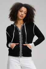 Zaket & Plover Threaded Hoodie in Black with Cream Trim