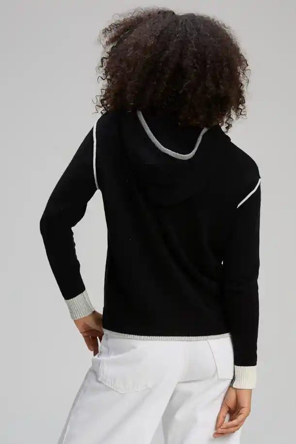 Zaket & Plover Threaded Hoodie in Black with Cream Trim