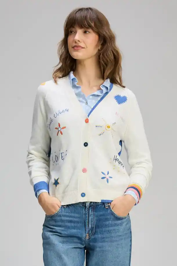 Zaket & Plover Good Energy Cardi in Winter White