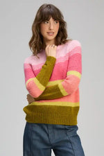 Zaket & Plover Kid Mohair Lines Crew Sweater in Neon Sorbet