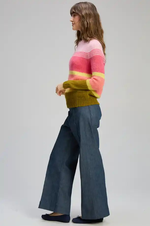Zaket & Plover Kid Mohair Lines Crew Sweater in Neon Sorbet