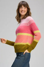 Zaket & Plover Kid Mohair Lines Crew Sweater in Neon Sorbet