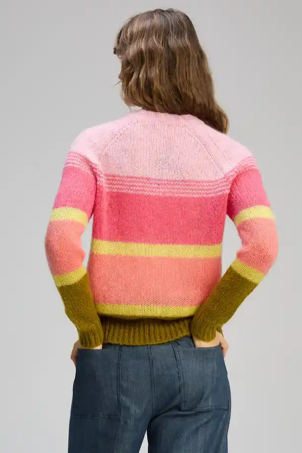 Zaket & Plover Kid Mohair Lines Crew Sweater in Neon Sorbet