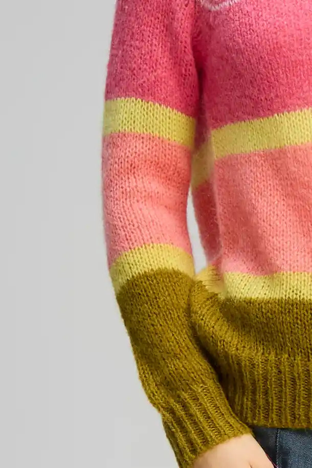Zaket & Plover Kid Mohair Lines Crew Sweater in Neon Sorbet