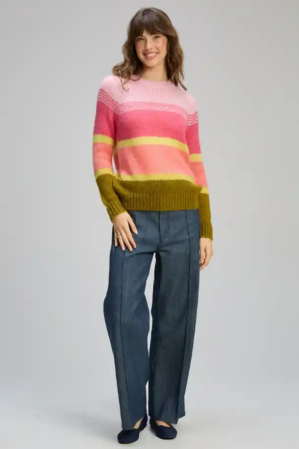 Zaket & Plover Kid Mohair Lines Crew Sweater in Neon Sorbet