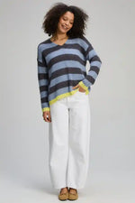Zaket & Plover Cosy Kid Stripe V Sweater in Mist