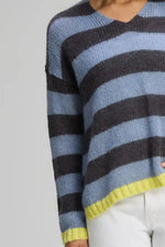 Zaket & Plover Cosy Kid Stripe V Sweater in Mist