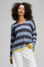Zaket & Plover Cosy Kid Stripe V Sweater in Mist