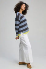 Zaket & Plover Cosy Kid Stripe V Sweater in Mist
