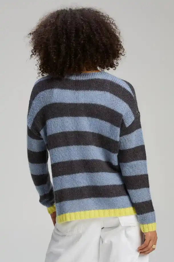 Zaket & Plover Cosy Kid Stripe V Sweater in Mist