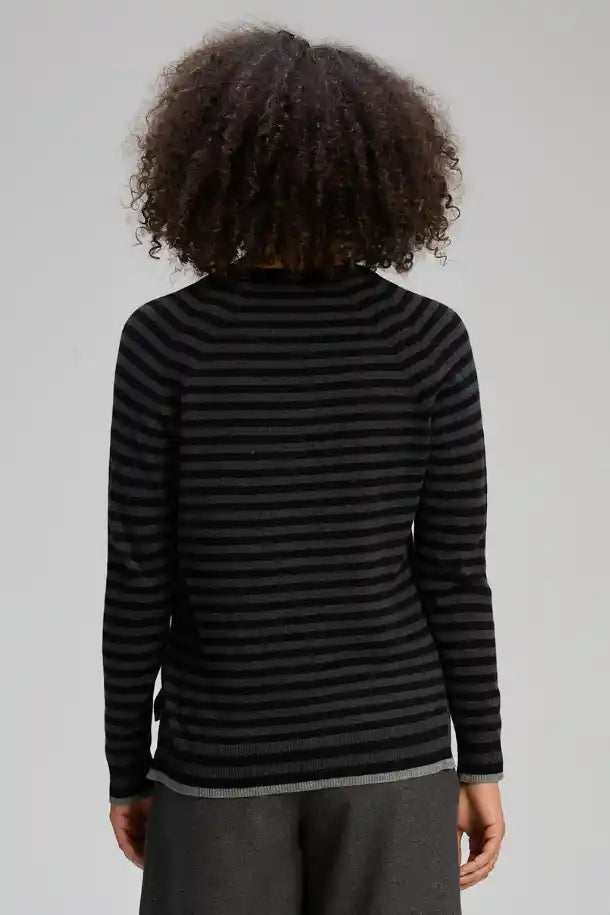 Zaket & Plover Stripe V Essential Jumper in Black & Grey Stripes