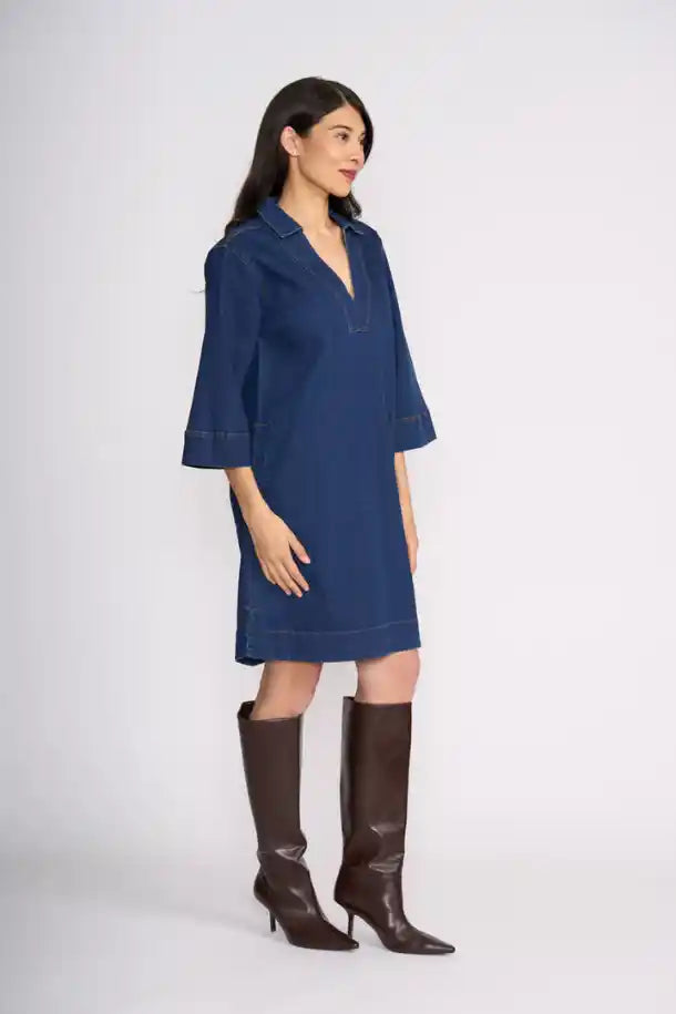 FOIL Short Cut Dress in Indigo