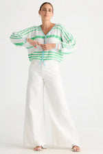 Zaket & Plover Statement Zip Cardi in White and Lime Stripes