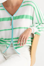 Zaket & Plover Statement Zip Cardi in White and Lime Stripes