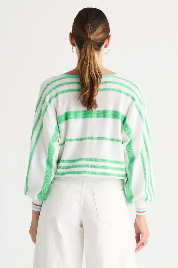 Zaket & Plover Statement Zip Cardi in White and Lime Stripes