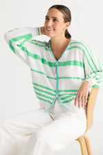 Zaket & Plover Statement Zip Cardi in White and Lime Stripes