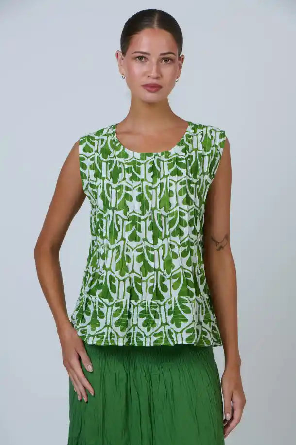 Namastai Oak Meadow Top in Green and White