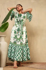 Anannasa Greta Off Shoulder Dress in Green