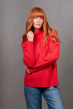Bridge & Lord Cable Raglan Pullover in Cayenne Red