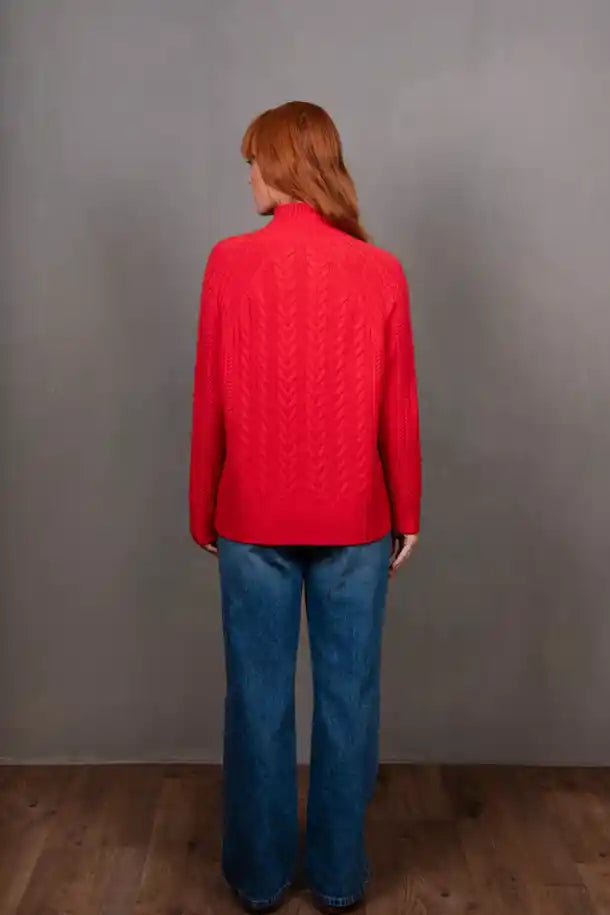 Bridge & Lord Cable Raglan Pullover in Cayenne Red