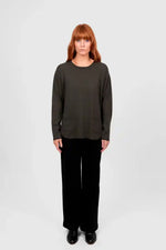 Bridge & Lord Relaxed Curve Hem Pullover in Olive