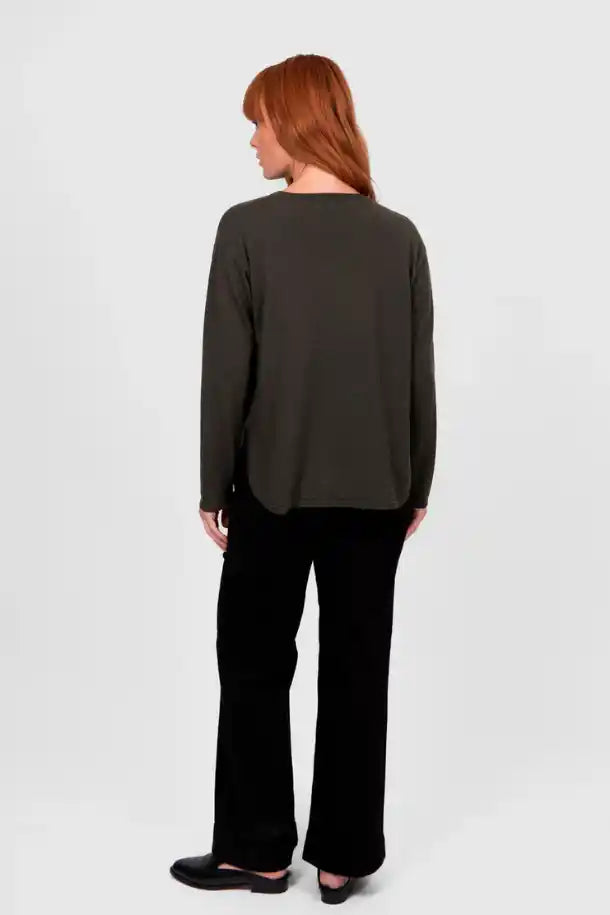Bridge & Lord Relaxed Curve Hem Pullover in Olive