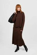 Bridge & Lord Sophie Panelled Flared Skirt in Chocolate