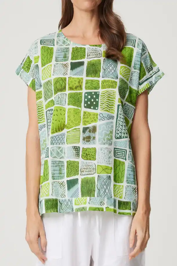 CAKE Vicky Round Neck Tee in Green Triangle