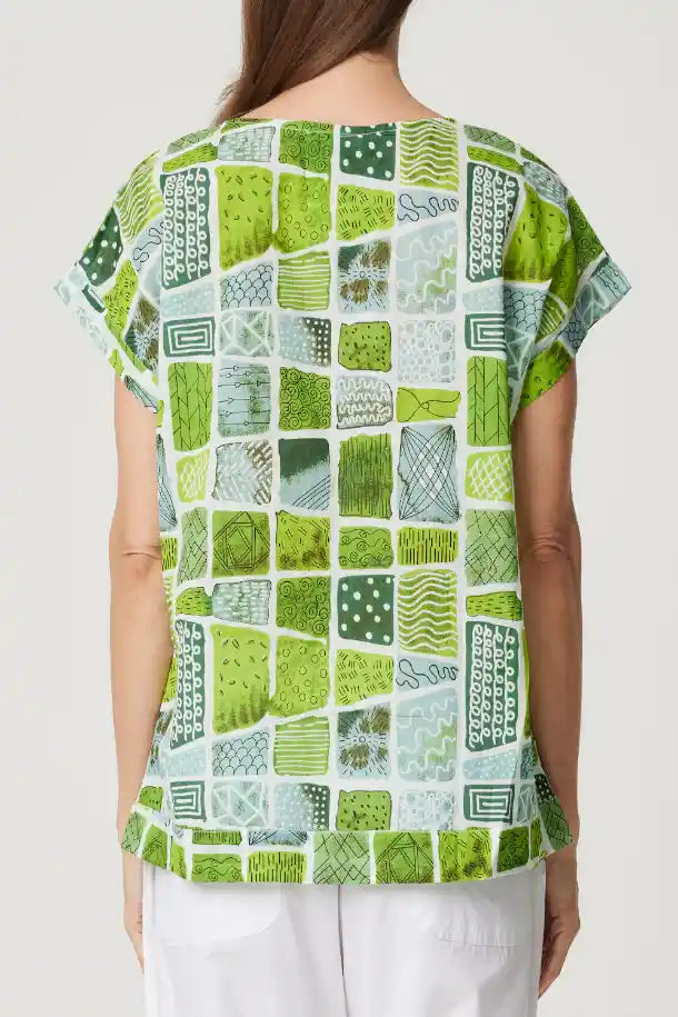 CAKE Vicky Round Neck Tee in Green Triangle