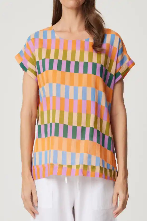 CAKE Vicky Round Neck Tee in Rainbow Block