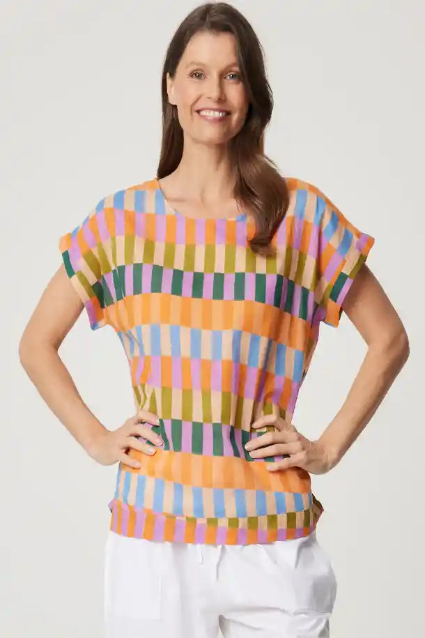 CAKE Vicky Round Neck Tee in Rainbow Block