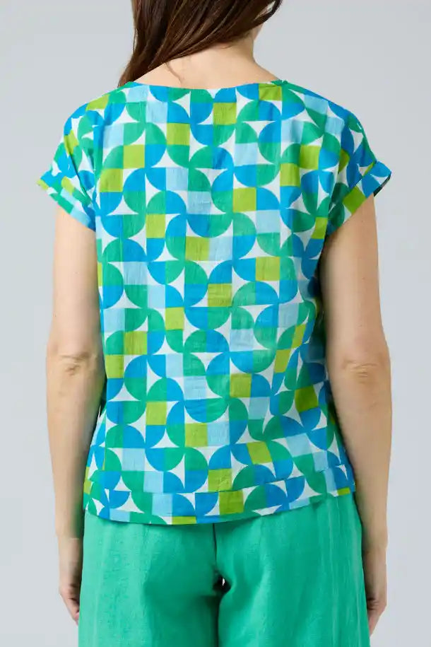 Cake Vicky Round Neck Tee in Green, Blue and White