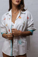 ZODA Seaside Blues Cotton Shirt in White