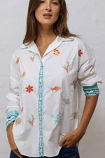 ZODA Seaside Blues Cotton Shirt in White