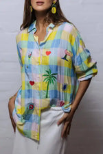 ZODA Multi Holiday Shirt in Blue, Green and Yellow Check