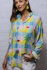 ZODA Multi Holiday Shirt in Blue, Green and Yellow Check