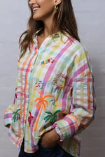 ZODA Check Beach Life Shirt in Orange, Pink and Green Check