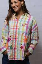 ZODA Check Beach Life Shirt in Orange, Pink and Green Check