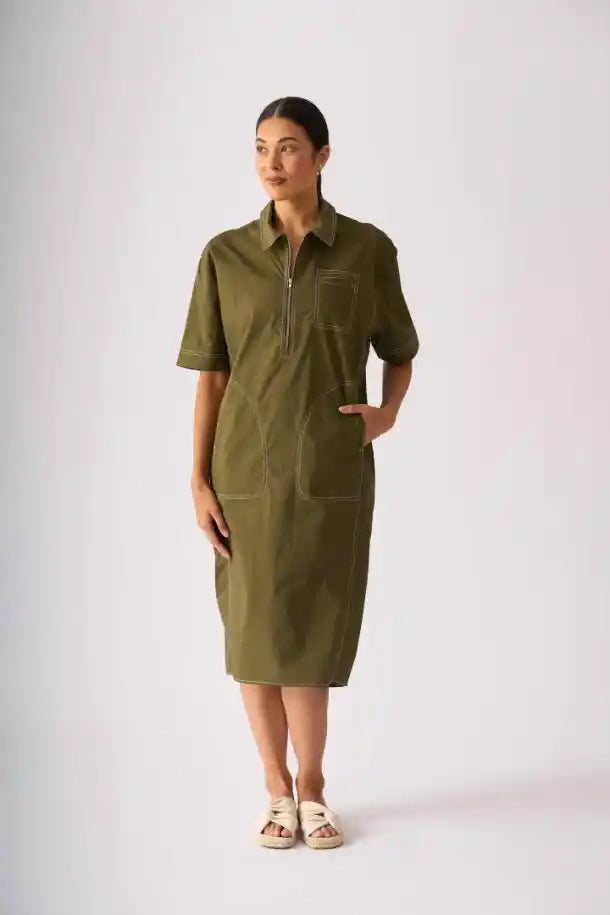 FOIL Are You Thready Dress in Olive