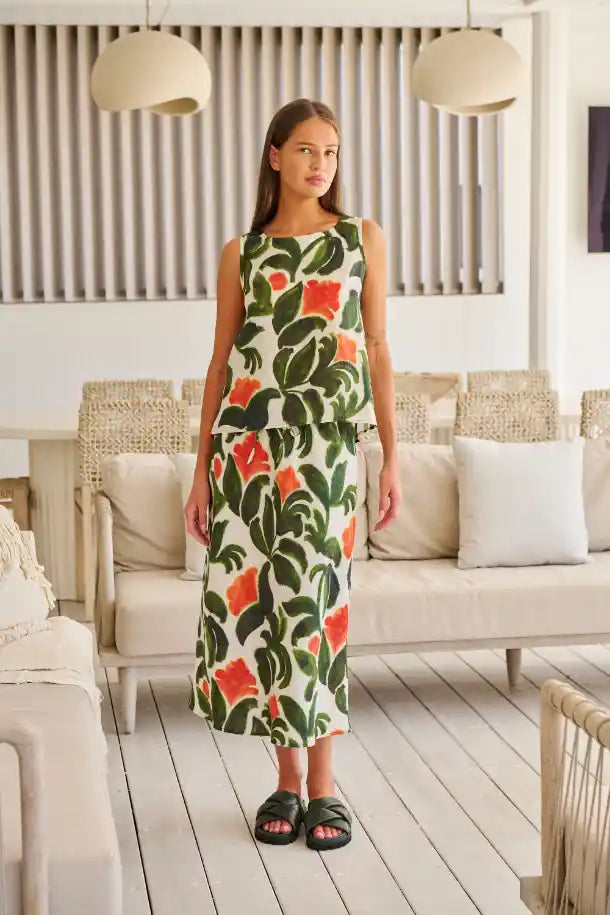 Naturals Tuileries Print Linen Top