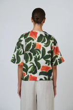 Naturals Tuileries Linen Top in Olive Green, Orange and Cream