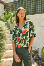 Naturals Tuileries Linen Top in Olive Green, Orange and Cream