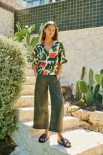 Naturals Tuileries Linen Top in Olive Green, Orange and Cream